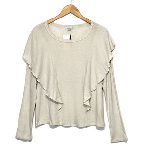 Allison Joy Evereve Nora Ruffle Top Scoop Neck Long Sleeve Ivory Cream Size L